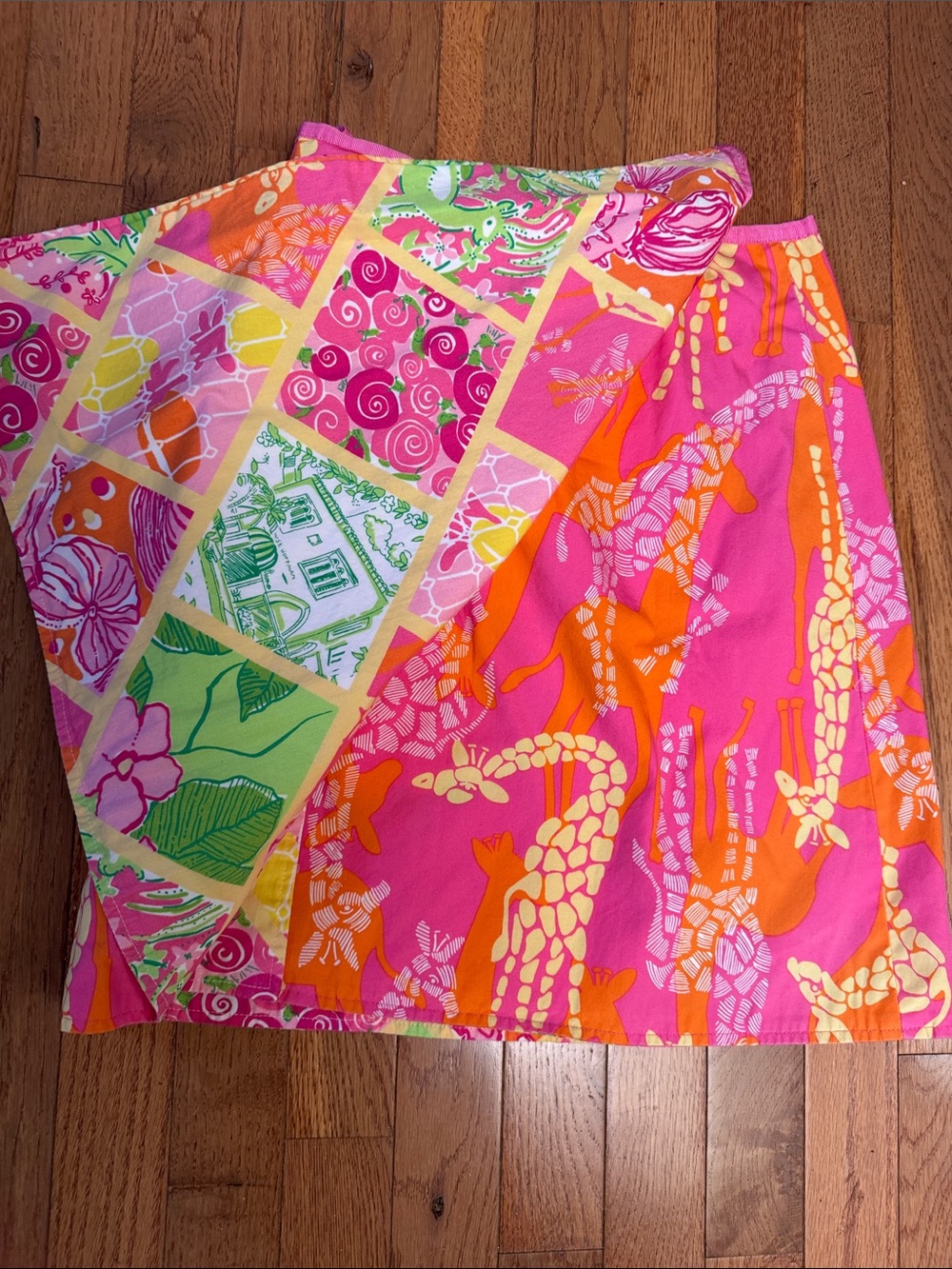 Lilly Pulitzer Pink, Orange & Cream Giraffe Print A-Line Skirt, Reversible - Picture 2 of 4